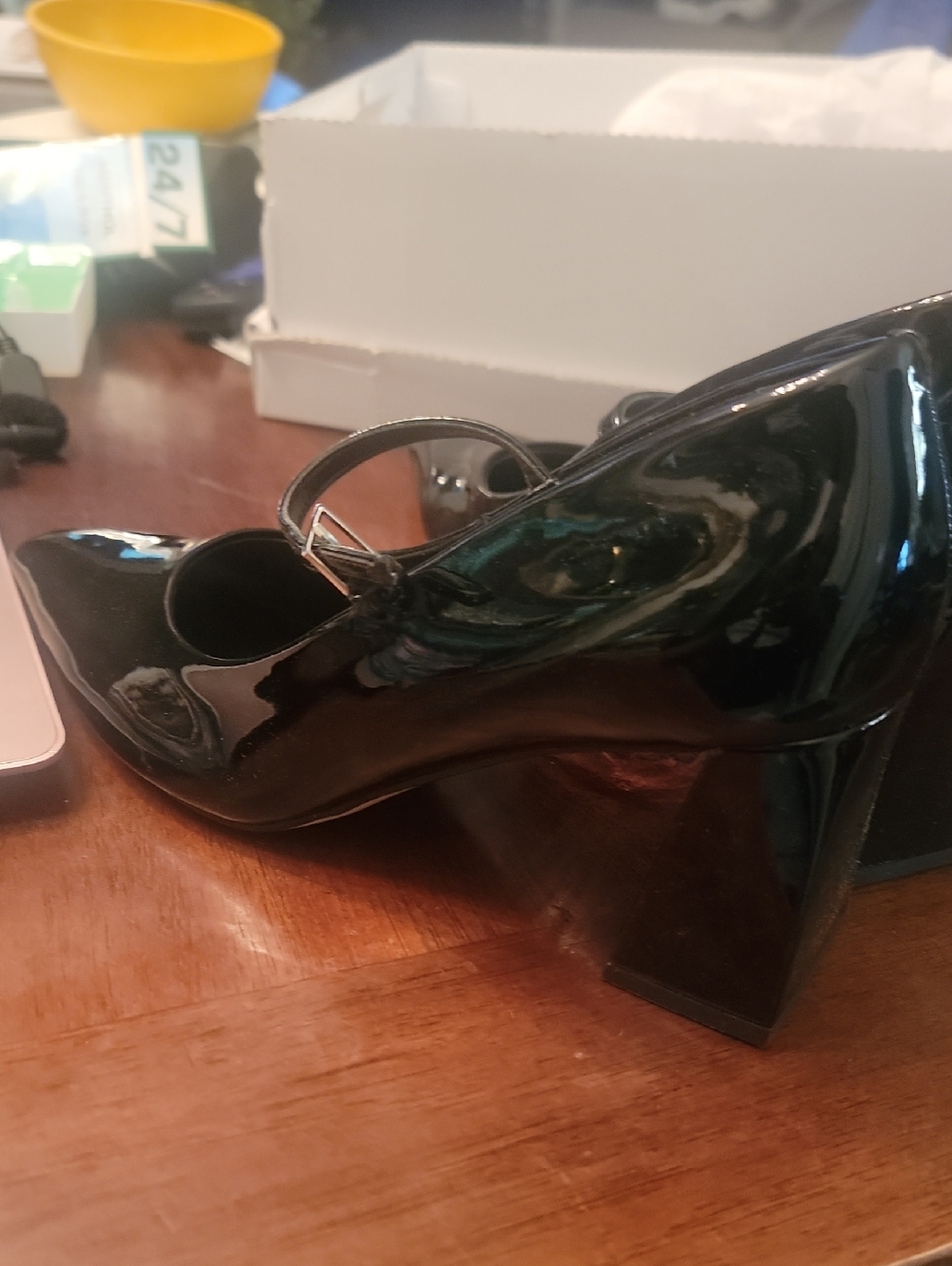 Calvin Klein Black Patent Mary Jane Block Heels - Picture 15 of 15